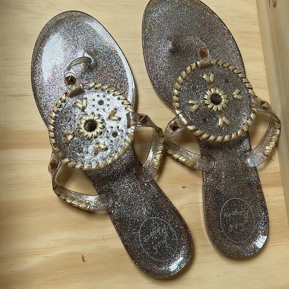 Jack Rogers Jelly Thong, multi glitter thong sandals size 10 Gold studs - Picture 2 of 6